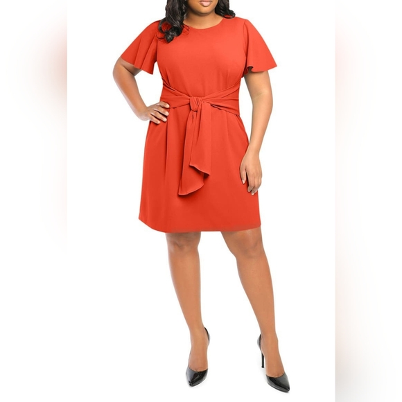 Donna Morgan Short Flutter Sleeve A-Line Dress - Picture 1 of 3